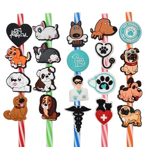 6-8mm personalizado al por mayor reutilizable perro paja encantos Toppers Kawaii gato silicona paja Toppers lindo Animal perros de compañía - Product Image 4