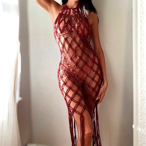 Boho Festival <span class=keywords><strong>coton</strong></span> naturel fait à la main femme cadeau <span class=keywords><strong>macramé</strong></span> plage couvrir jupe robe - Product Image 4