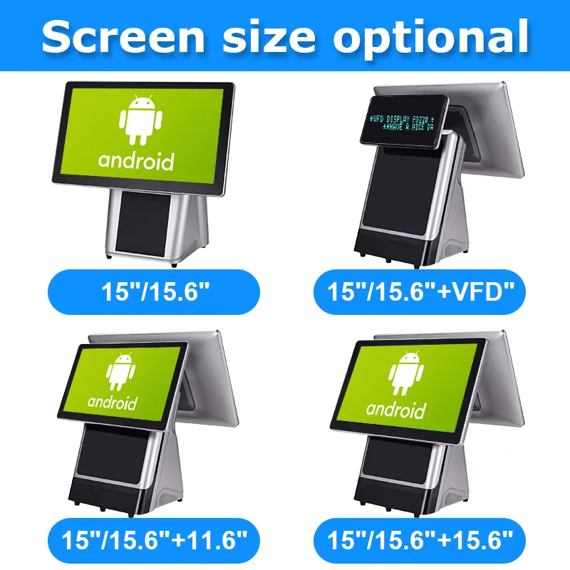 Pantalla táctil dual Sistema pos de 15,6 pulgadas tableta de escritorio inteligente pc android todo en uno pago sin efectivo pos cajero máquina