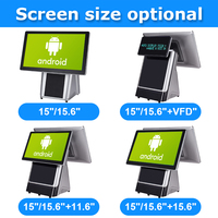 Système POS à double écran tactile 15/15,6 pouces, tablette PC de bureau intelligente, Android tout-en-un, paiement sans argent liquide, machine de caisse POS