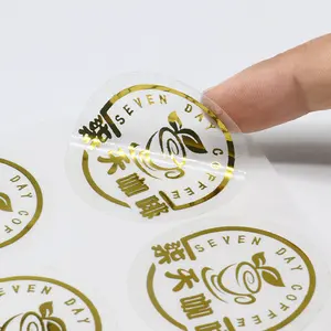 Pegatina de lámina de oro personalizada con estampado en caliente, pegatinas de lámina de oro transparentes impermeables a prueba de aceite, etiquetas transparentes para productos envasados