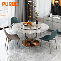 Table à manger extensible moderne de luxe Puruo avec pieds en acier doré, plateau rond, écologique et imperméable, 6 places