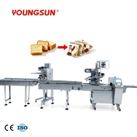 Ligne d'emballage Youngsun à 4 servomoteurs, machine d'emballage automatique à alimentation par courroie pour pain de boulangerie et aliments surgelés