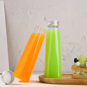 Botol plastik hewan peliharaan bentuk kerucut 10oz 12oz kosong untuk jus susu smoothies wadah minum dengan tutup tahan bocor