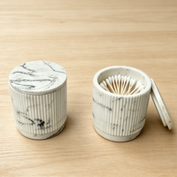 Pot de rangement décoratif en résine de luxe, fait main, à nervures verticales, avec couvercle, motif veine de marbre, pour cuisine, coton-tiges et cadeaux
