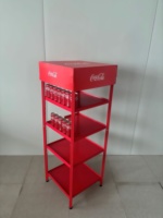 Étagère de présentation en métal rouge à 4 niveaux pour canettes de boissons avec hauteur d'étagère réglable, facile à assembler pour les magasins et les supermarchés