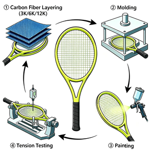 Raquette <span class=keywords><strong>de</strong></span> <span class=keywords><strong>tennis</strong></span> en carbone intégral 300g haute rigidité avec logo personnalisé, jaune fluorescent, contrôle professionnel - Product Image 4