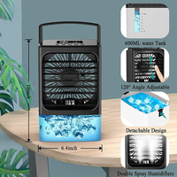 Mini enfriador de aire portátil con humidificador, 170ml, atomización, 600ml, control remoto, luz romántica de 7 colores