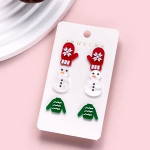Lot de 3 paires de boucles d'oreilles en acrylique, motifs Bonhomme en pain d'épices, Sapin de Noë<span class=keywords><strong>l</strong></span> et Cerf, bijoux d'oreille tendance, pour le marché international - Product Image 2