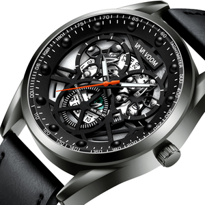 Luxury Mens Skeleton Automatic Watch Leather Strap Transparent Dial Mechanical Wristwatch Waterproof Luminous - Product Image 5