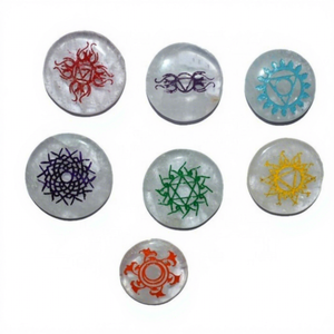 New Arrival 7 Set Eco-Friendly Healing Stones Chakra Symbol <b>Engraved</b> Agate Gemstones Carved Mascot Love Souvenir Healing <b>Tools</b> - Product Image 1