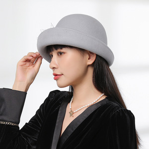 Chapeau de seau en laine de luxe pour <span class=keywords><strong>femme</strong></span>, chapeau élégant en feutre fedora à fleurs, nouvelle collection <span class=keywords><strong>2022</strong></span> - Product Image 3