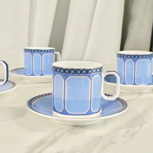 Ensemble cadeau de 6 tasses et soucoupes en porcelaine bleue classique écologique exquise pour mariage et utilisation hôtelière - Product Image 2