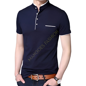 T-shirts formels personnalisés en coton 100 % pour hommes, col montant, respirants, avec impression de logo sur le devant, en tissu toile de haute qualité, vente en gros - Product Image 6