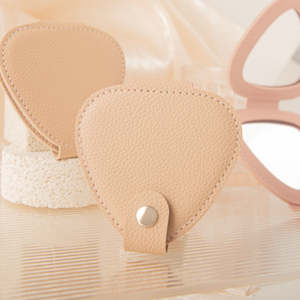 Triangle PU Leather <b>Compact</b> <b>Mirror</b> Double Sided Folding With Snap Closure Portable Travel Makeup <b>Mirror</b> For Women Girls - Product Image 4