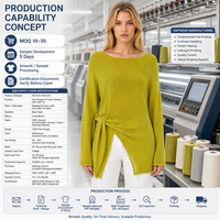 Pull en maille vert automne pour femme, col bateau, ourlet asymétrique, manches longues drapées, tunique décontractée