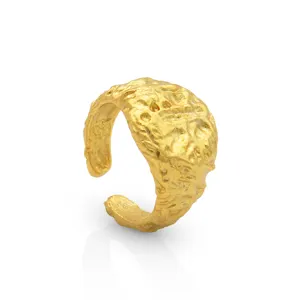 Chris abril simple 925 Plata minimalista oro plateado geométrico irregular martillo textura anillo
