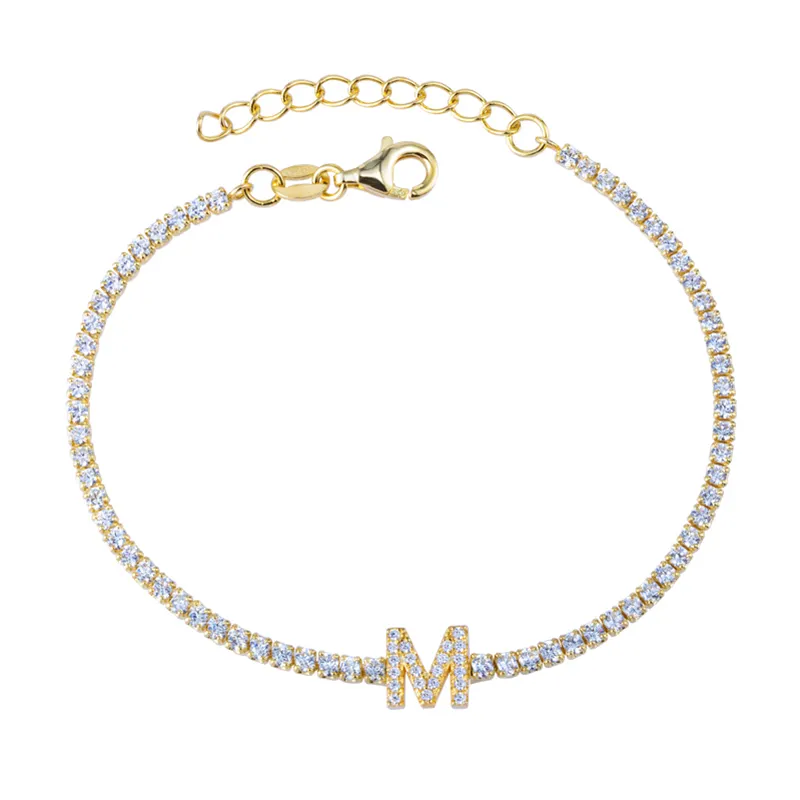 Luxury Designer Gemstone Fine Jewelry Gold Plated 925 Sterling Silver Letter Charm Fashion Jewelry Tennis Bracelets For Women