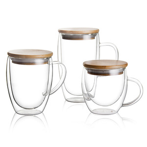 FactorySale-vaso de vidrio de doble pared de alto borosilicato para café, té y leche, con mango y tapa para Bar y restaurante - Product Image 2