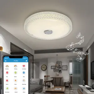 Lampu Langit-langit Nirkabel, Pengeras Suara RGB Kontrol Aplikasi Lampu Langit-langit 48W Warna-warni Lampu Musik Modern untuk Rumah, Lampu Gantung Modern