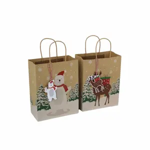 कंपनी लोगो उपहार ब्राउन बैग के साथ पर्यावरण के अनुकूल क्रिसमस सांटा पटर पेपर बैग