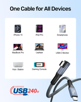 Kabel SYONG Tipe C 8K60Hz 90 Derajat USB4.0, Transfer Data 40Gbps, Pengiriman Daya 240w, Jalinan Nilon untuk MacBook, iPhone
