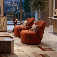 Set Sofa Modular Kulit Asli yang Dapat Direbahkan dengan Kursi Beludru Rust untuk Program Penyediaan Interior Vila dan Mansion Mewah