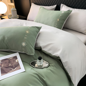 Nuevo juego de cama de cuatro piezas con bordado de algodón lavado ligero de lujo - Product Image 5