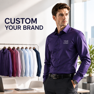 Chemise habillée sur mesure coupe classique pour homme, chemises à manches longues pour homme, coupe ajustée, chemises décontractées formelles élastiques pour homme, vêtements de bureau - Product Image 1