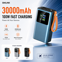 Batterie externe 30000mAh, chargeur rapide haute puissance 100W avec câble de charge rétractable pour ordinateur portable, smartphone, montre connectée, OEM ODM