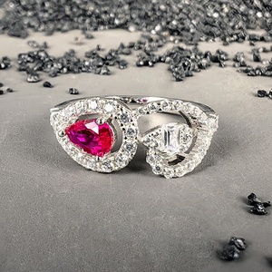 Joyería fina de alta calidad para mujer, anillo de racimo de rubí sintético de plata S925 chapado en rodio de lujo para compromiso de boda - Product Image 2