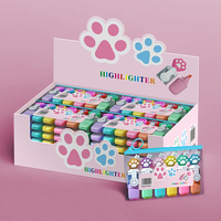 Vente en gros de mini surligneurs de qualité, ensemble de 6 couleurs fluorescentes mignonnes, stylo marqueur à pointe plate avec protection des yeux, style bonbon de dessin animé