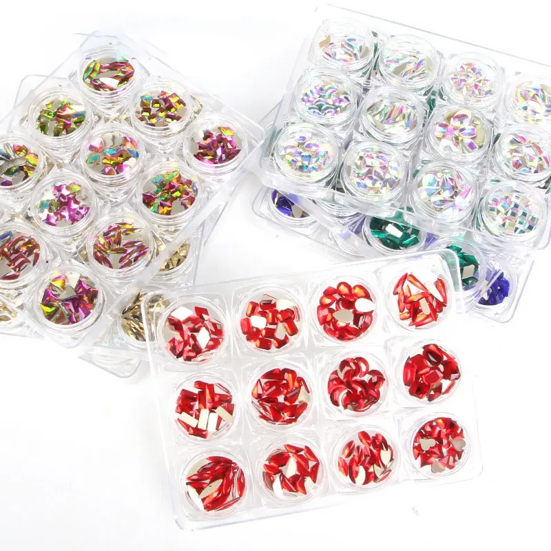 Oosi De 12 slot popolari colorati goccia ottagono a forma di posteriore piatta strass vetro Nail Art forniture per accessori Manicure fai da te
