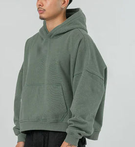 เสื้อฮู้ด Boxy สไตล์วินเทจผ้าฝ้ายพิมพ์ภาพเปล่าสีมะกอก - Product Image 4