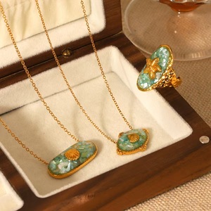 Collana con ciondolo a conchiglia in acciaio inossidabile stile vacanza oceanica europeo-americano e anello aperto a stella marina, gioielli - Product Image 4
