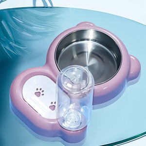 Bol d'eau automatique pour animaux de compagnie avec design anti-salissure, double gamelle en acier inoxydable pour chiens et chats, forme arrondie anti-renversement - Product Image 3