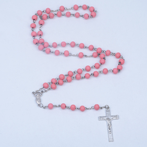Wooden rosary beads <span class=keywords><strong>rose</strong></span> gold fashion, religious article, Catholic cross - Product Image 2