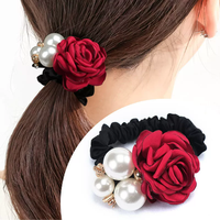 Satin Rose cheveux fleur chouchou Style coréen perle arc motif queue de cheval titulaires accessoires pour filles coiffure