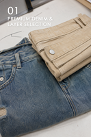 Celana Denim Longgar Desain Pinggang Berlapis Celana Robek Fashion Streetwear Estetika Y2K