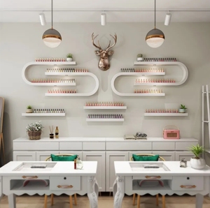 Decorative U-shaped <b>Wall</b>-mounted Nail Oil <b>Cabinet</b> Iron <b>Display</b> <b>Wall</b> Shelf Beauty Nail Shop - Product Image 1