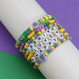 Ensemble de bracelets de fête perlés en <span class=keywords><strong>poterie</strong></span> douce de Style bohème Happy Mardi Gras pour femmes Bracelets perlés initiaux pour Bracelets perlés - Product Image 3