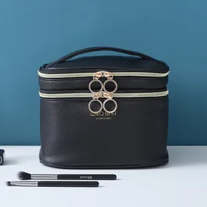 Custom beauty supplies storage portable wash travel make up bag large pu leather cosmetic case box organizer