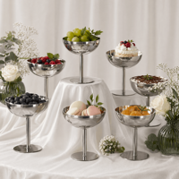 Coupelle à sorbet en acier inoxydable 304, argentée, sur pied, poli miroir, pour café, pâtisserie, mariage, fête