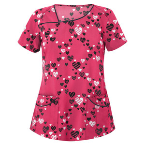Camiseta de mujer Fitspi con cuello en V, estampada, de manga corta, informal, de verano, con bolsillo, diseño floral, holgada, para mujer. - Product Image 6
