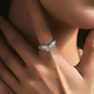 S925 Silver Women's Baguette <b>Diamond</b> Cocktail <b>Ring</b> Geometric Pave Setting Rhodium Plated Luxury Engagement <b>Ring</b> - Product Image 4
