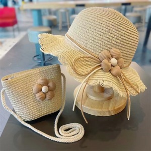 Venta al por mayor nueva moda sol playa sombrero bolsa 2 uds conjunto flor encantadora niños sombrero de paja transpirable bebé niña gorras - Product Image 3