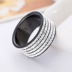 Fashion <b>Ring</b> 12MM Rose Gold 5 Row <b>Crystal</b> Channel Setting Unisex Party Jewelry - Product Image 3