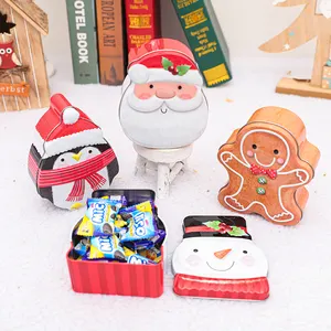 Christmas Tin Box Present Xmas Card Tin Box Metal Cookie Tin Box For Party Decor Supplies Santa Snowman Gingerbread Penguin