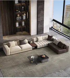 Sofa gaya industri kulit guangzhou lshaped, set sofa 5 tempat duduk Perancis, kulit Italia mewah klasik baru