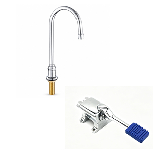 <span class=keywords><strong>Robinet</strong></span> à commande au pied sans poignée, bec col de cygne, eau froide, valve à pédale unique bleue, corps en laiton, sortie en acier inoxydable, usage commercial - Product Image 1